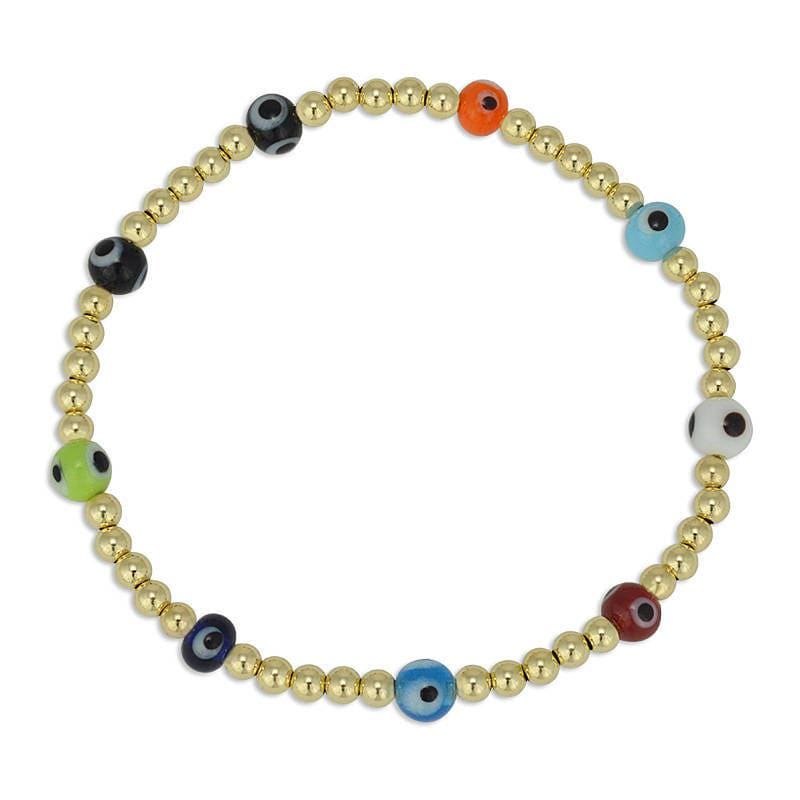 Gold Filled Evil Eye Bracelet for Women - Stackable Good Luck Stretch Beaded Jewelry - Tarnish Free