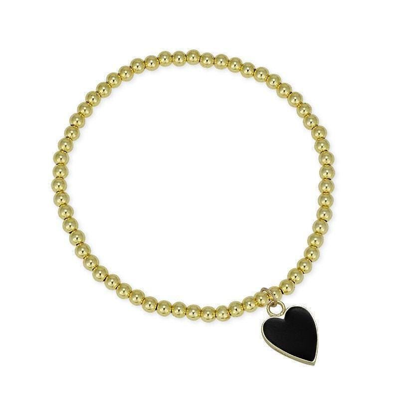 Stretch Beaded Bracelet - Heart Charm Sterling Silver Gold Filled with Enamel Finish Stackable Bracelet