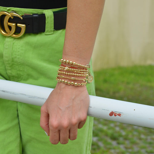 Gold Filled Flat 7 mm Bead Layering Bracelet, Isabella Celini, Gold Filled Beads, Stretch Stacking Bracelet, Boho Chic