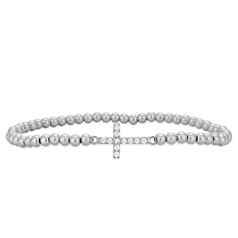 14kt Gold Filled Dainty Beaded Cross Pendant Bracelet for Women - Gift for Christian - Handmade Jewelry