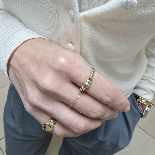 14kt Gold Filled Stacking Ring - CZ Roundels Pendant - Tarnish-Free Woman's Jewelry with 3mm Gold Filled Beads - Stretch for Perfect Fit