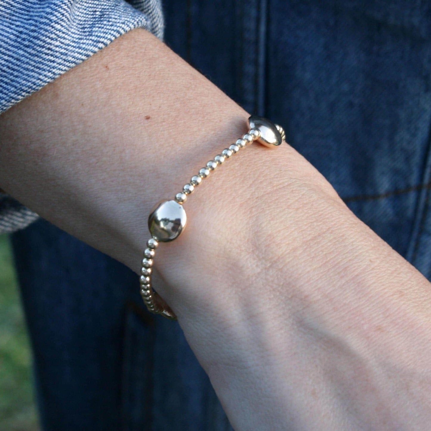 Flat Beaded Bracelet, Gold Filled Bracelet, Stretch Stacking Bracelet