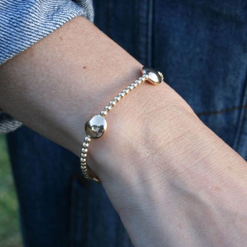Flat Beaded Bracelet, Gold Filled Bracelet, Stretch Stacking Bracelet