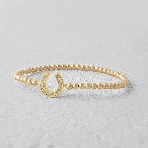 Horseshoe Bracelet, Gold Stack Bracelet, Beaded Bracelet,