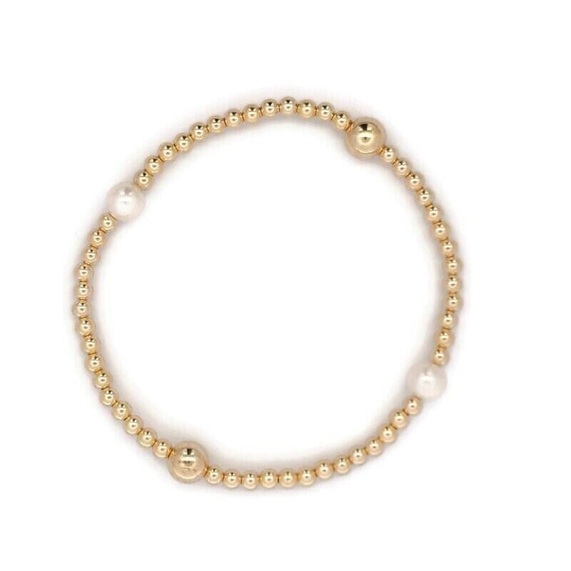 Dainty 14k Gold Filled Stretch Pearl Bracelet - Fresh Water Pearl Stacking Bracelet - Tarnish Free Jewelry