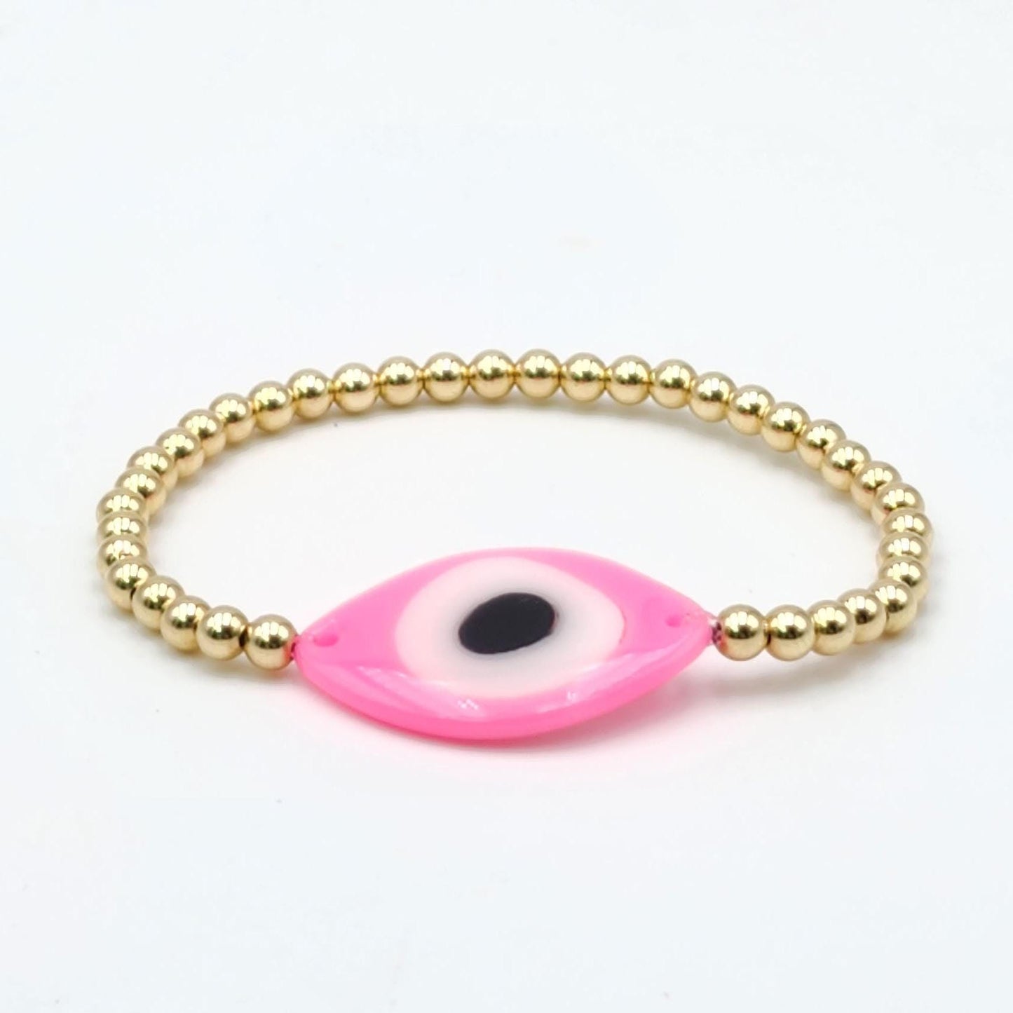 Evil Eye Protection Bracelet - Spiritual Good Luck Charm with Gold Filled Beads - Stretch Stackable Bracelet