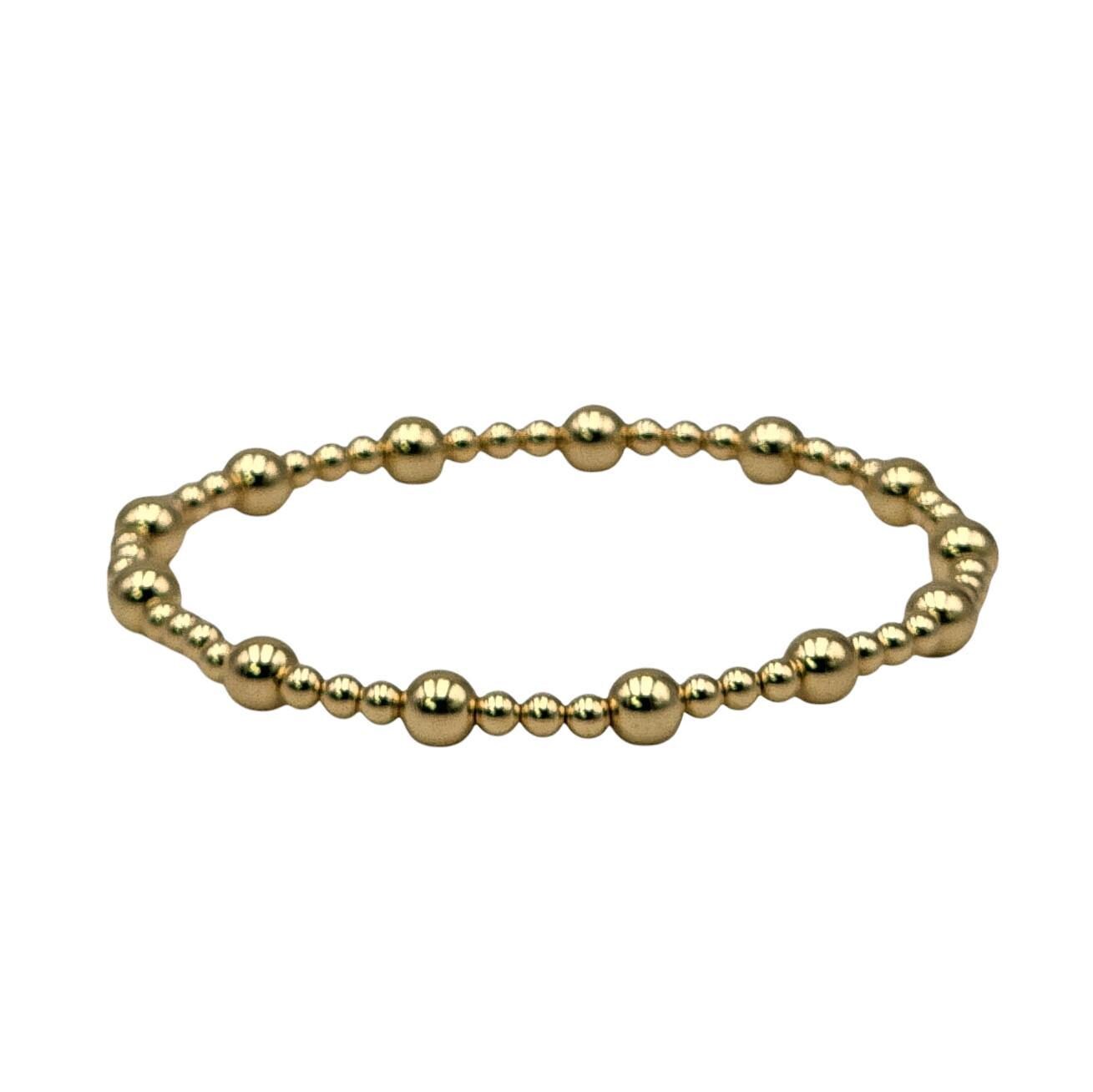 14kt Gold Filled Stretch Bracelet with Beaded Design for Women - 3 mm and 5 mm - Tarnish Resistant Waterproof Handcrafted by Isabella Celini