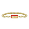 14kt Gold Filled CZ Pendant Bracelet - Beaded Stretch Stackable - Rectangular Design with Enamel