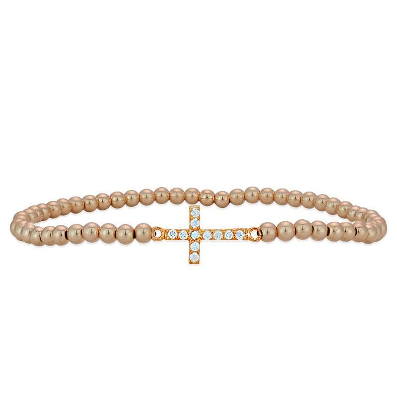 14kt Gold Filled Dainty Beaded Cross Pendant Bracelet for Women - Gift for Christian - Handmade Jewelry