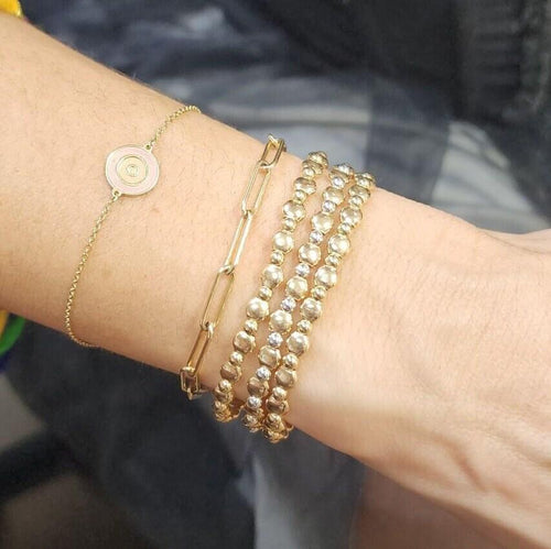 Gold Filled Beaded Stackable Bracelet - 5mm Flat Layering for Women - Tarnish Free Jewelry - Stretch Fit Jewelry