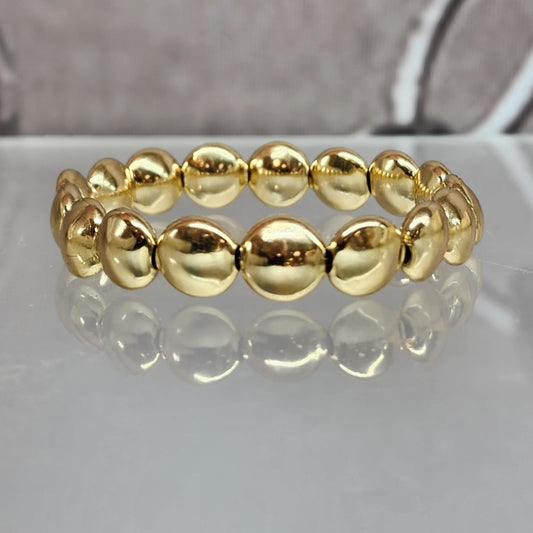 Gold Filled Bracelet, Flat Beaded Bracelet, Stretch Stacking Bracelet
