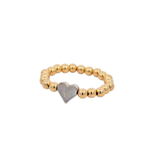 14kt Gold Filled Stacking Ring - Heart Pendant Ring - Tarnish-Free Woman's Jewelry with 3mm Gold Filled Beads - Stretch for Perfect Fit