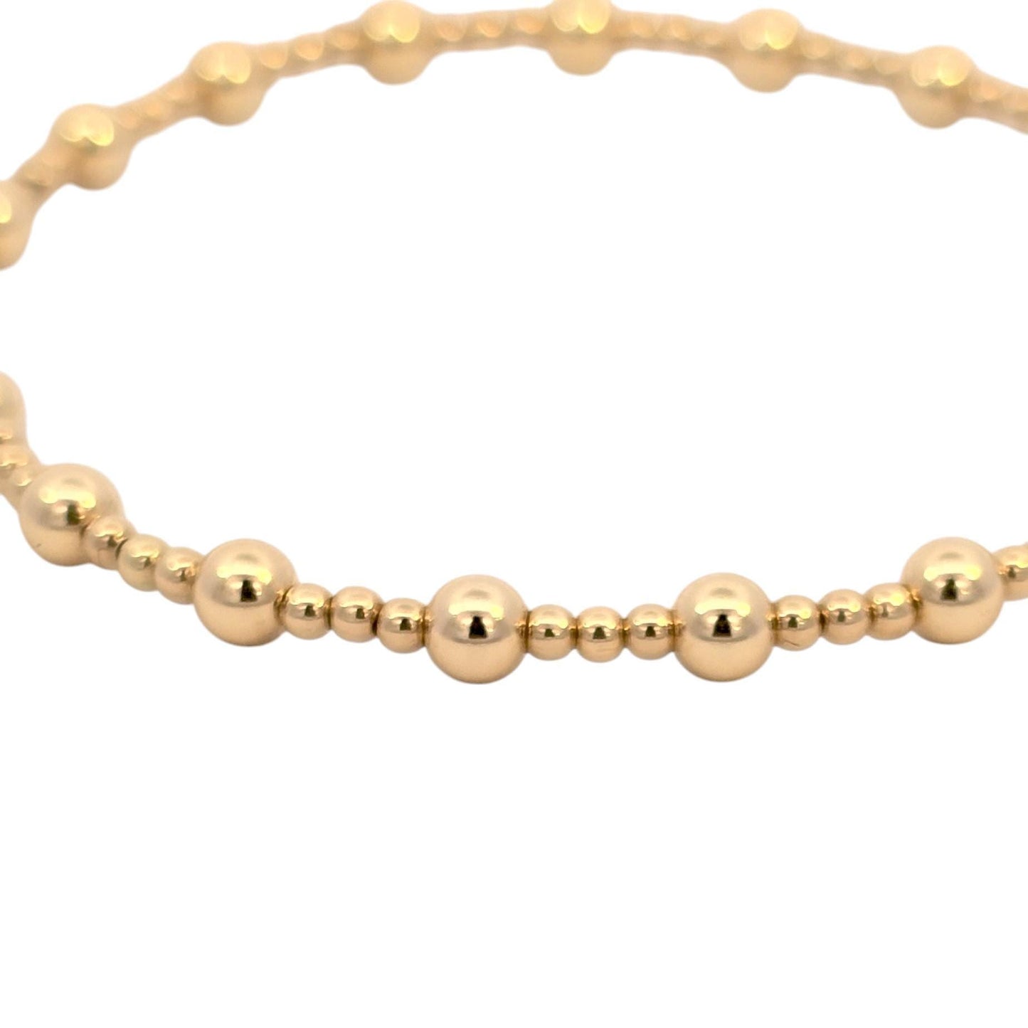 14Kt Gold Filled Stretch Stacking Bracelet - 2mm  Sections 4mm Beaded Layering Boho Style - Tarnish Free and Waterproof Bracelet for Woman