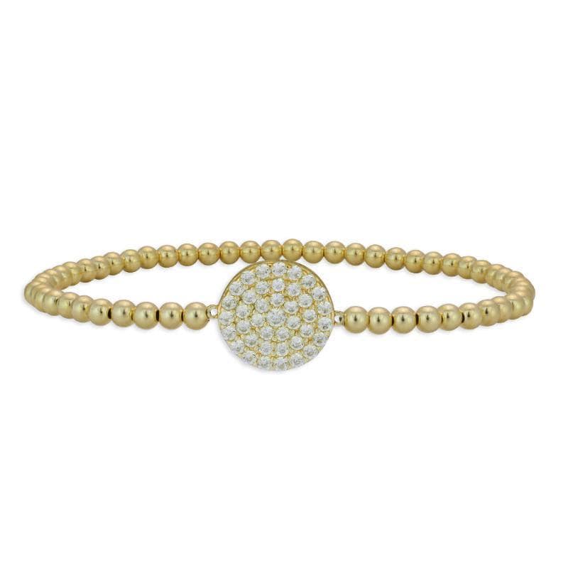 Gold Filled Stacking Bracelet with Cubic Zirconia Circle Pendant - Womens Jewelry