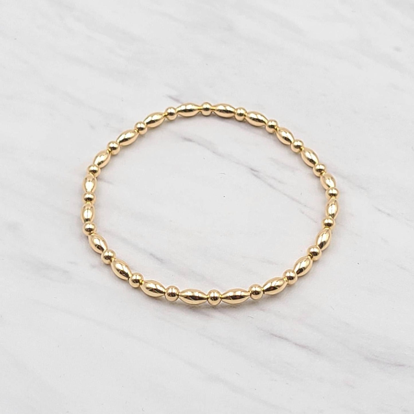 Gold Filled Beaded Anklet Bracelet - 3mm Round  5x3mm Oval Bead Boho Stretch Hippie Bracelet - Non Tarnish Jewelry