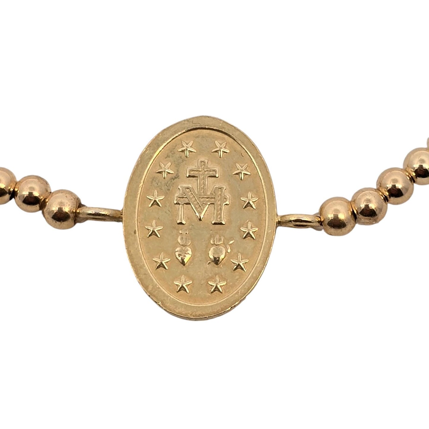 Miraculous Medal Pendant Gold Filled Beads Bracelet, Cute Religious Adjustable Bracelet, Tarnish Free Jewelry