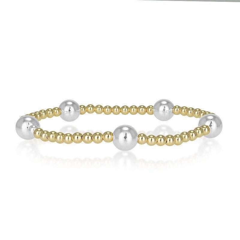 14kt Gold Filled Beaded Bracelet - 3mm  7mm Beads - Layering Jewelry - Dainty Stretch Stacking Bracelet for Women