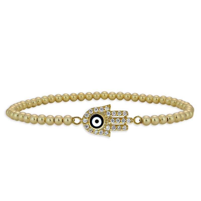 Good Luck Evil Eye Protection Bracelet - Spiritual Hamsa Gold Filled Hand Beaded - Stackable Hand Pendant Bracelet
