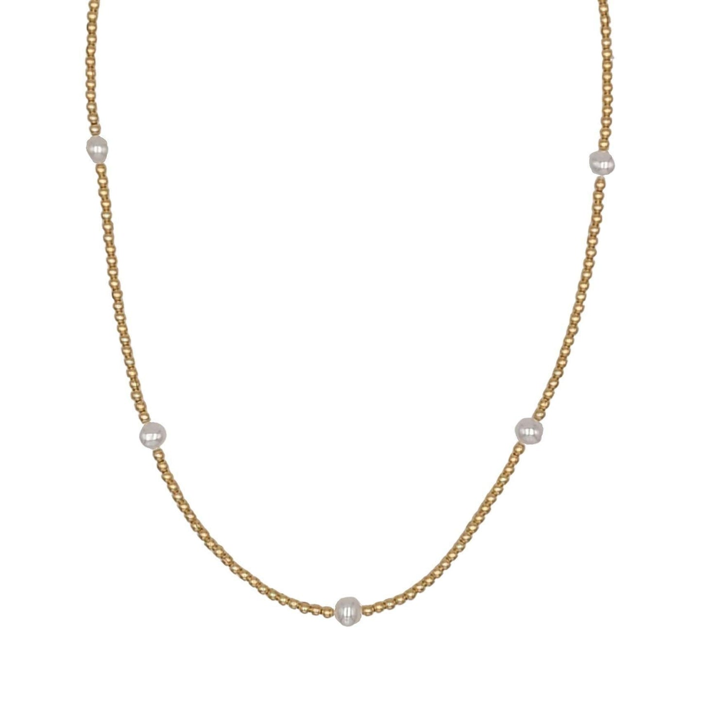 14kt Gold Filled Freshwater Pearl Station Necklace - Dainty Beaded Layering Necklace Tarnish-Free by Isabella Celini
