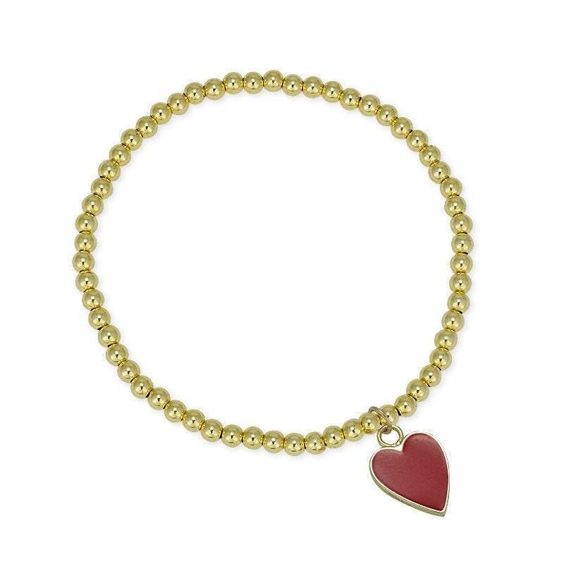 Stretch Beaded Bracelet - Heart Charm Sterling Silver Gold Filled with Enamel Finish Stackable Bracelet