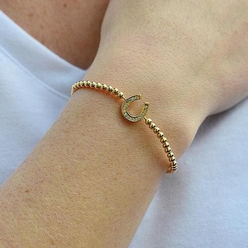 Horseshoe Gold Filled Beaded Stacking Bracelet - Good Luck Stretch Bracelet