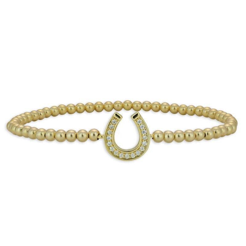 Horseshoe Gold Filled Beaded Stacking Bracelet - Good Luck Stretch Bracelet