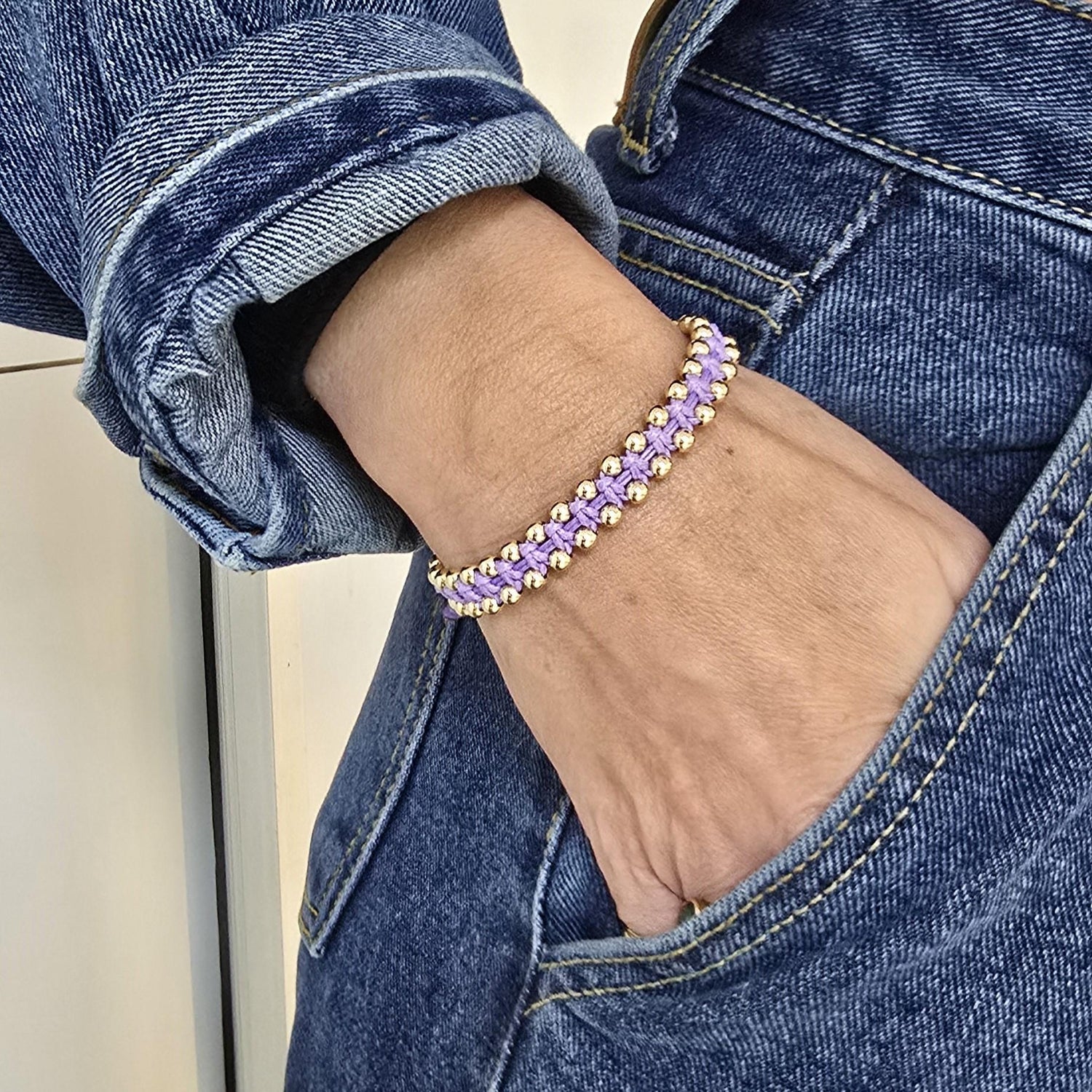 14kt Gold Filled Beaded Bracelet | Adjustable Color Cord | Tarnish-Free Jewelry Gift for Women