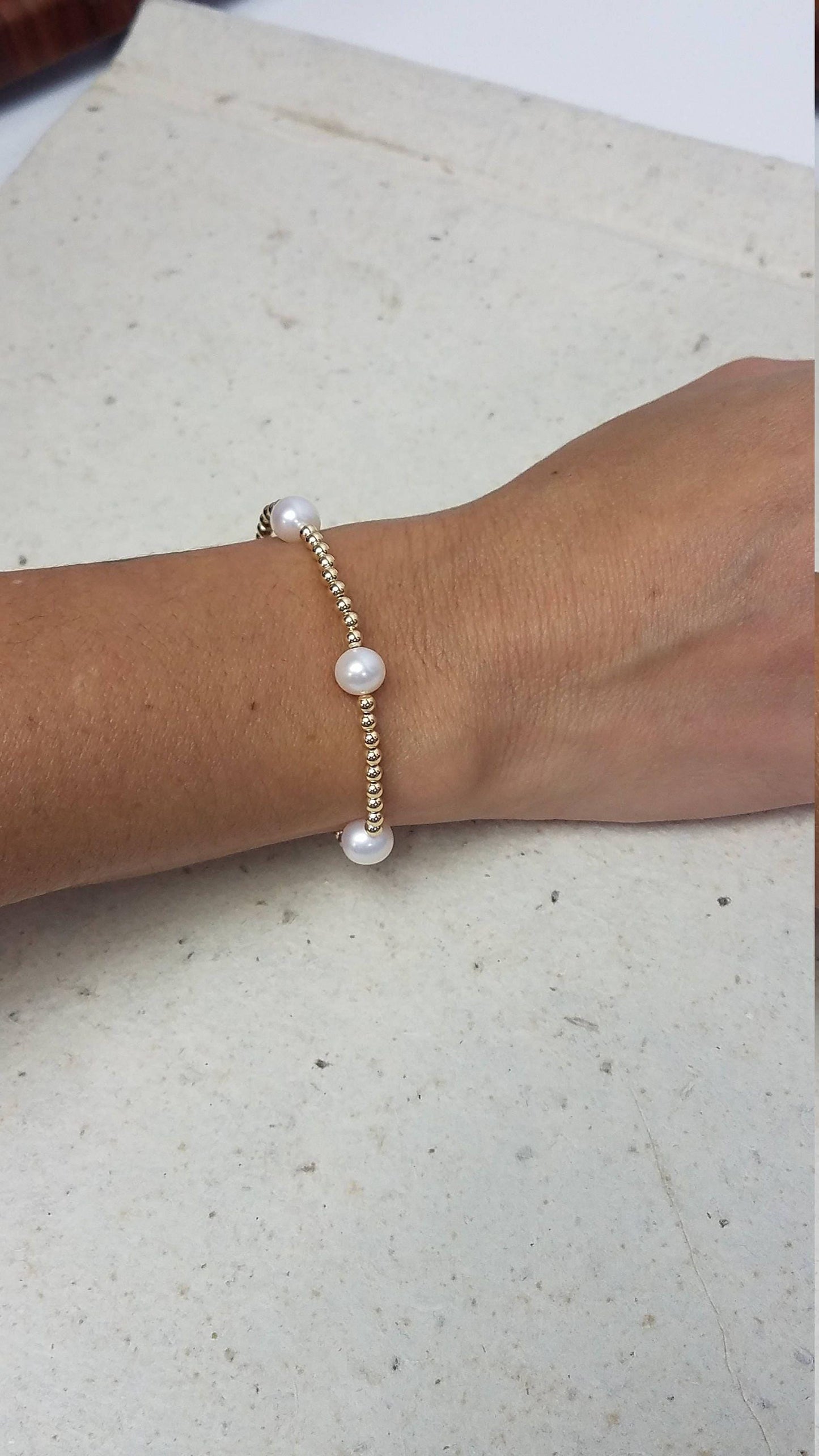 Fresh Water Pearl Gold Filled Bracelet, Isabella Celini, Gold Filled Beads, Stretch Stacking Bracelet, Gift for Women, Bridesmaid Gift