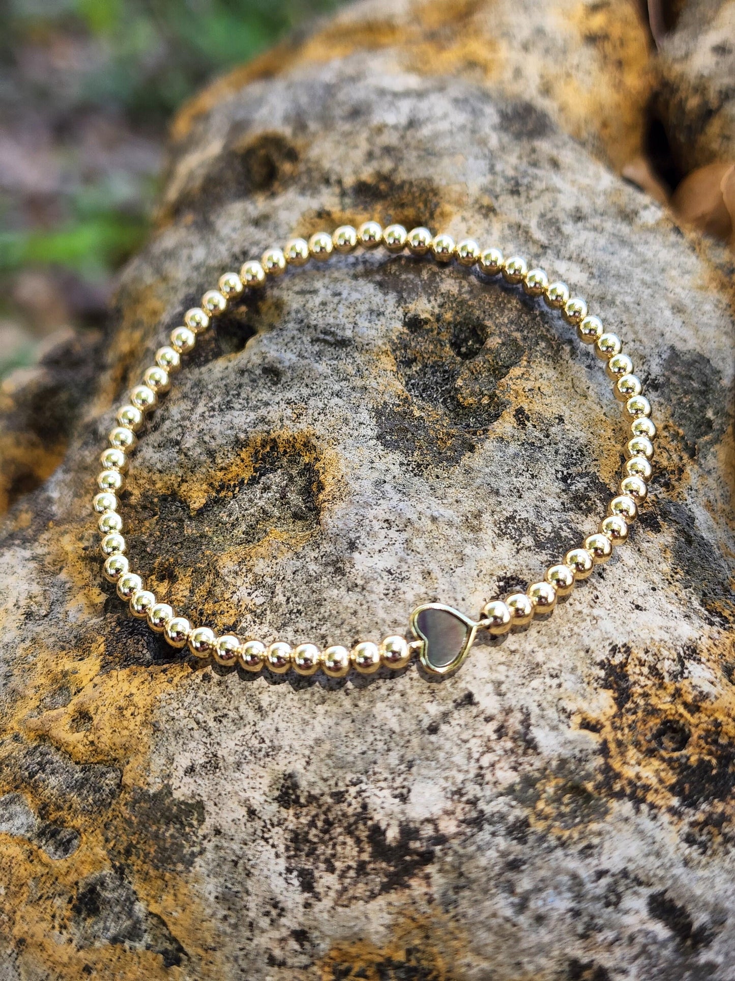 Heart Mother of Pearl Gold Stretch Bracelet - Stacking Bracelet for Women