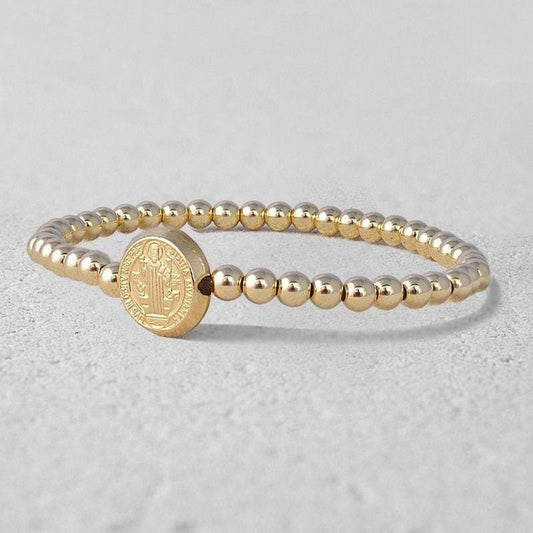 Saint Benedict Bracelet, Gold Filled Beads Bracelet, Religious Bracelet
