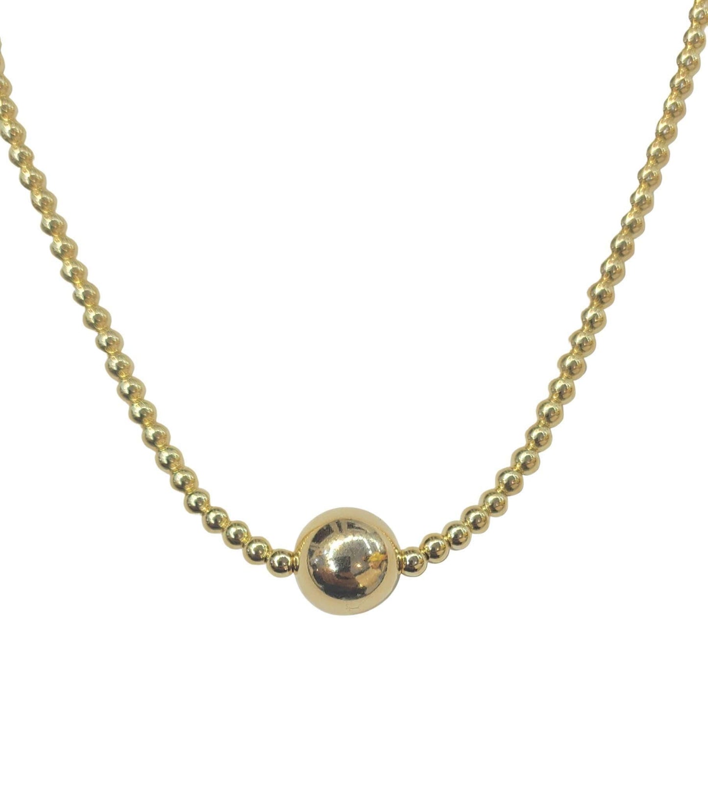 14kt Gold Filled Beaded Layering Necklace  Handcrafted with Gold-Filled Beads  10mm Bead Centerpiece  Adjustable Length  Isabella Celini