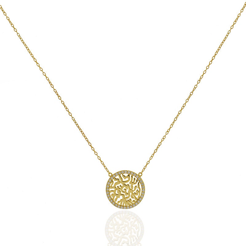Cubic Zirconia SHEMA ISRAEL NECKLACE With Shiny Finish – Women Jewish Necklace Gift For Her