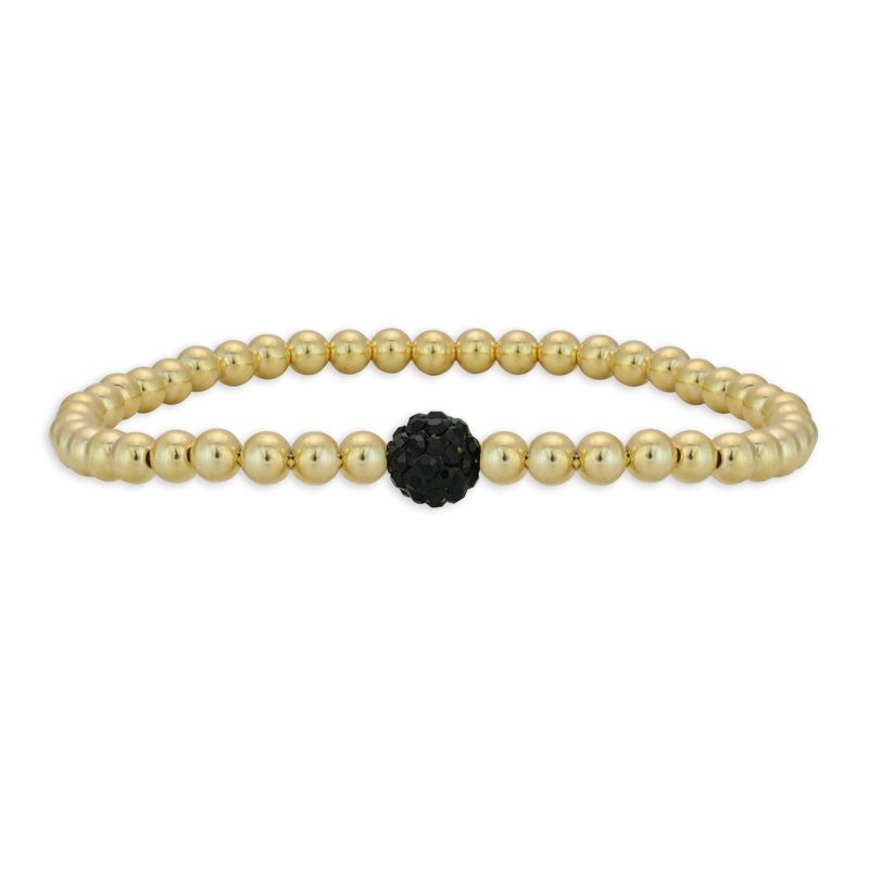 Gold Filled Bracelet – Cubic Zirconia Pave Ball, Stretchy Boho Chic