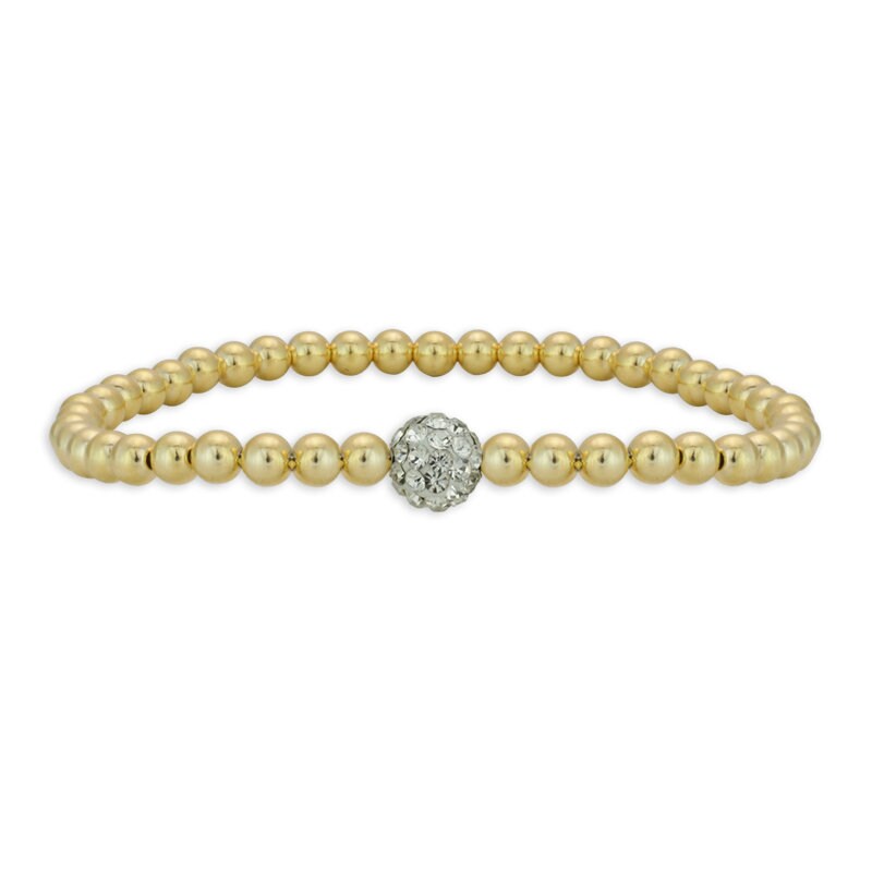Cubic Zirconia Pave Ball Gold Filled Bracelet For Ladies Wear - Stretch Stacking Boho Chic Bracelet