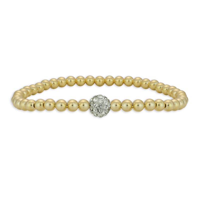 Gold Filled Bracelet – Cubic Zirconia Pave Ball, Stretchy Boho Chic