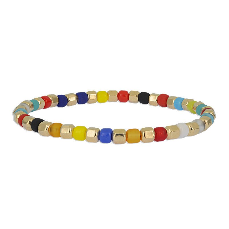 Gold Filled Stacking Bracelet with Faceted and Colorful Beads - 4mm Stretch Layering Bracelet
