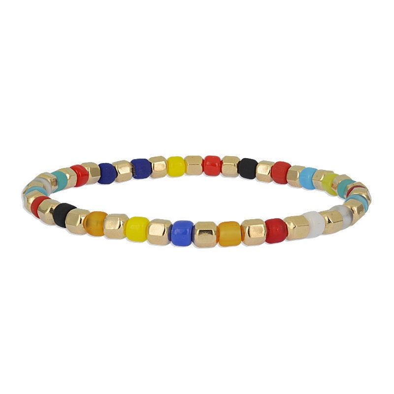 14kt Gold Filled Stacking Bracelet with Faceted and Colorful Beads - Stretch Layering Bracelet