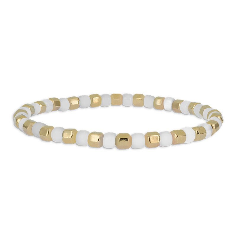 Gold Filled Stacking Bracelet with Faceted and Colorful Beads - 4mm Stretch Layering Bracelet