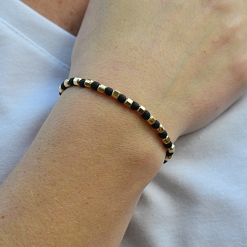 14kt Gold Filled Stacking Bracelet with Faceted and Colorful Beads - Stretch Layering Bracelet