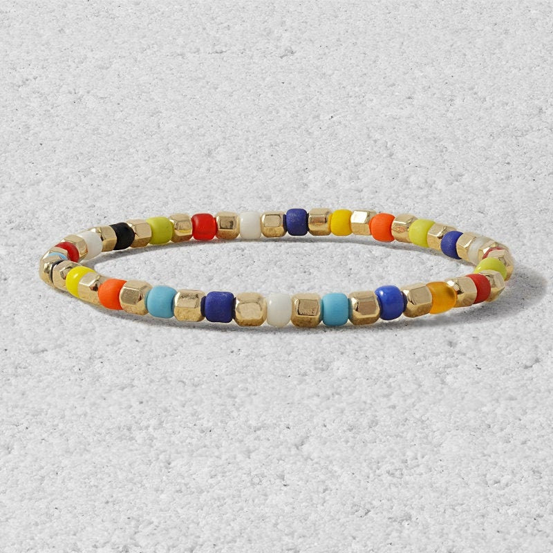 14kt Gold Filled Stacking Bracelet with Faceted and Colorful Beads - Stretch Layering Bracelet
