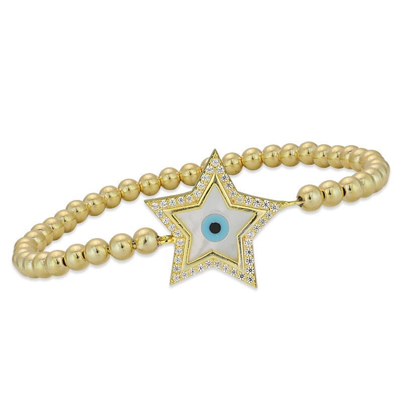 Gold Filled Beaded Star Bracelet, Isabella Celini, Gold Filled Beads, Stretch Stacking Bracelet, Boho Chic, Gift for Women