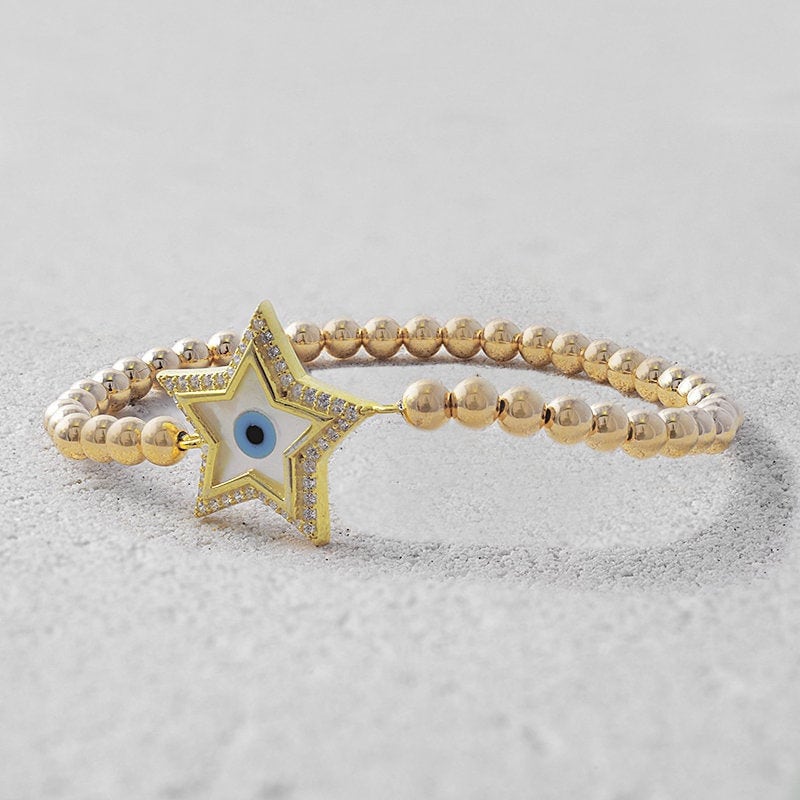Gold Filled Beaded Star Bracelet, Isabella Celini, Gold Filled Beads, Stretch Stacking Bracelet, Boho Chic, Gift for Women