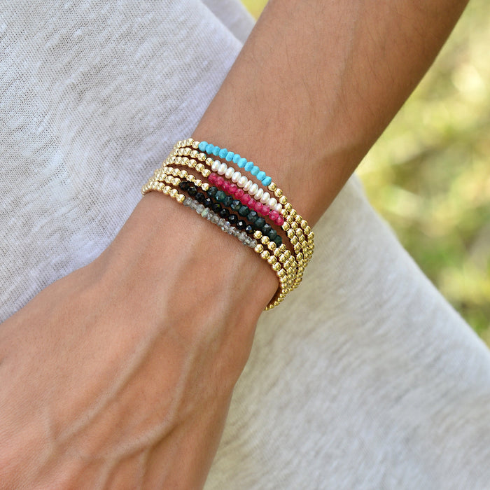 14Kt Gold Filled Semi Precious Beaded Bracelet - Stretch Stack for Ladies  Gemstone Jewelry