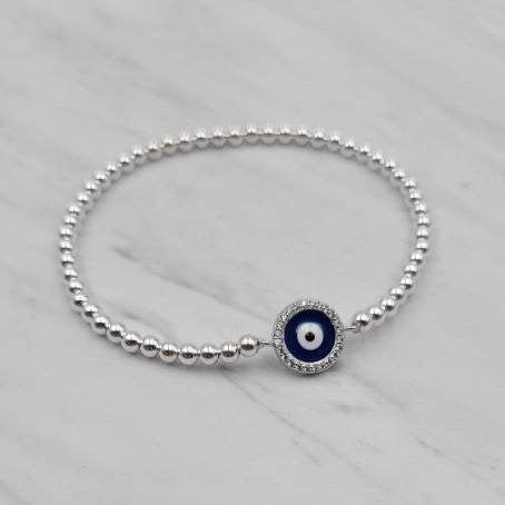 Gold Filled Beaded Round Evil Eye Bracelet, Isabella Celini, Gold Filled Beads, Stretch Stacking Bracelet, Boho Chic, Gift for Women