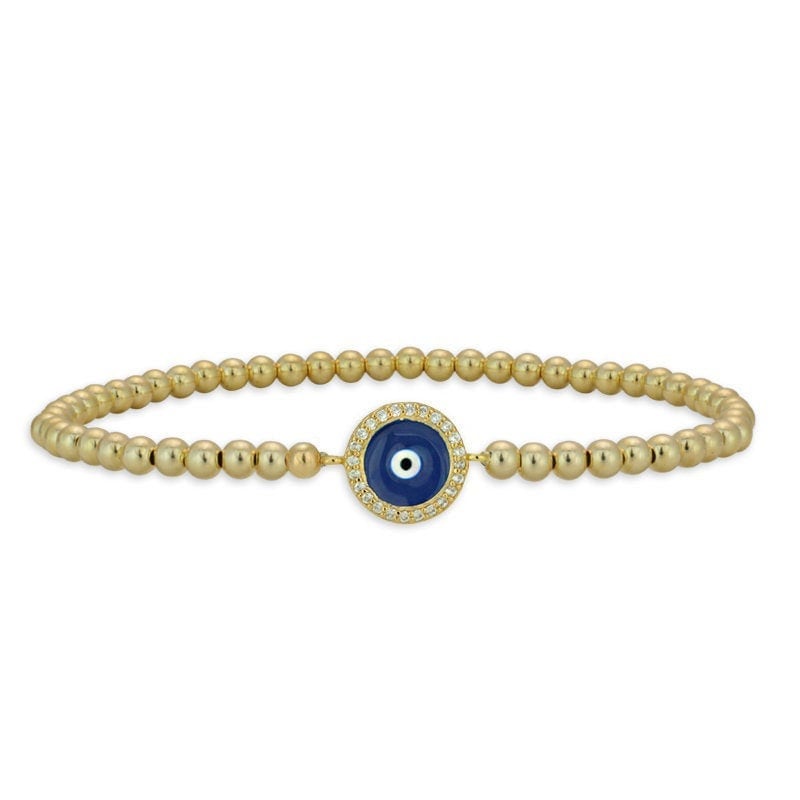 Gold Filled Beaded Round Evil Eye Bracelet, Isabella Celini, Gold Filled Beads, Stretch Stacking Bracelet, Boho Chic, Gift for Women