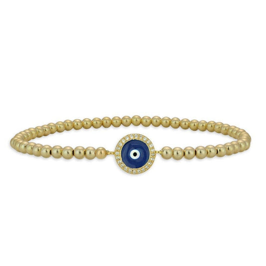 Gold Filled Beaded Round Evil Eye Bracelet, Isabella Celini, Gold Filled Beads, Stretch Stacking Bracelet, Boho Chic, Gift for Women