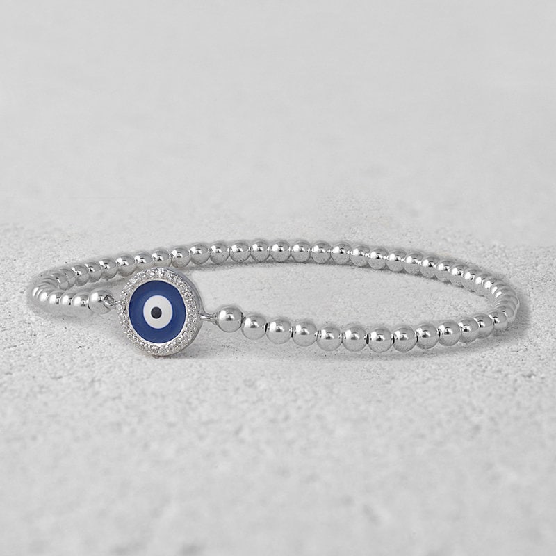 Gold Filled Beaded Round Evil Eye Bracelet, Isabella Celini, Gold Filled Beads, Stretch Stacking Bracelet, Boho Chic, Gift for Women
