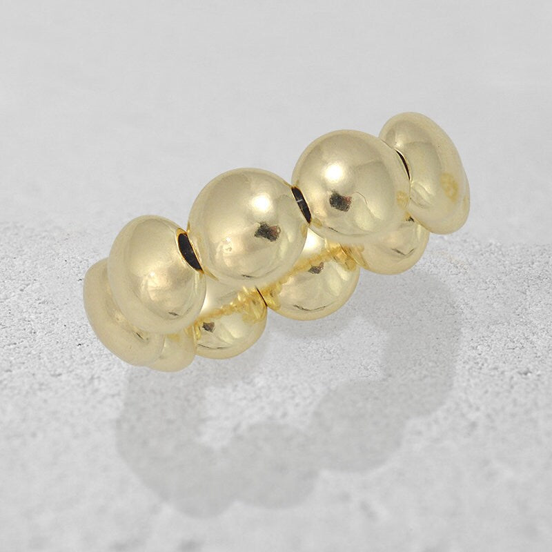 7mm Flat Gold Filled Beaded Stacking Ring - Stretch Minimalist Style Tarnish-Free Womens Ring