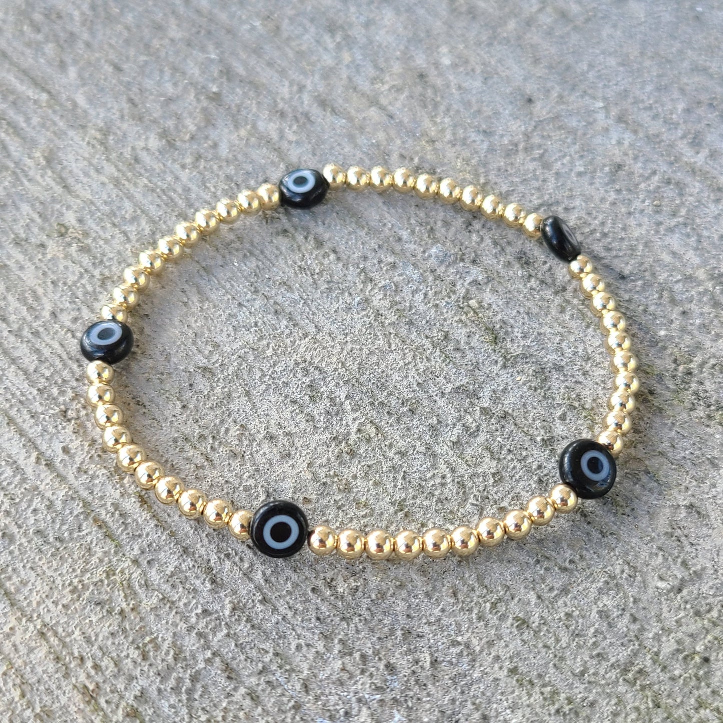 14K Gold Filled Evil Eye Protection Bracelet for Women - Dainty Waterproof - Tarnish Free Jewelry