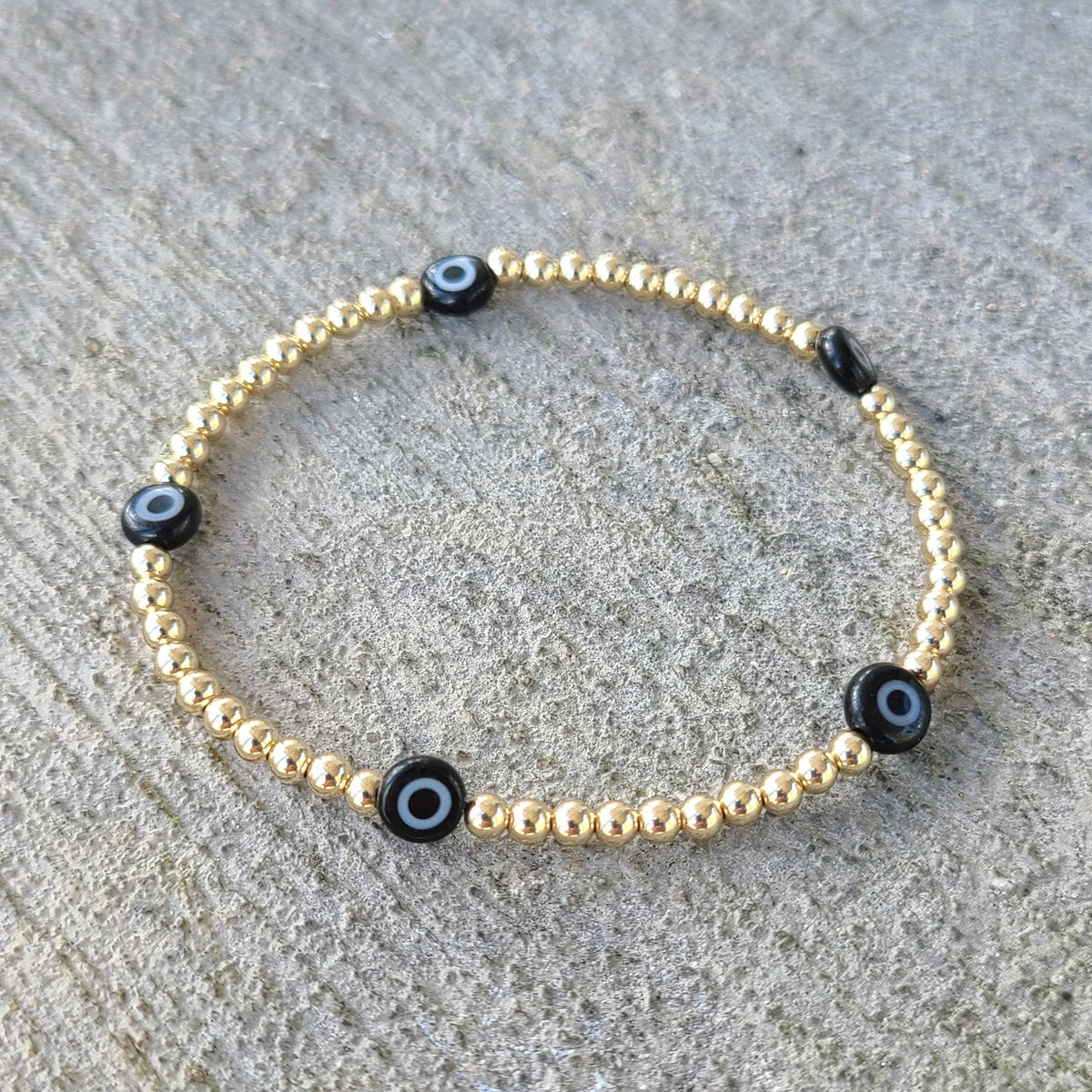 14K Gold Filled Evil Eye Protection Bracelet for Women - Dainty Waterproof - Tarnish Free Jewelry